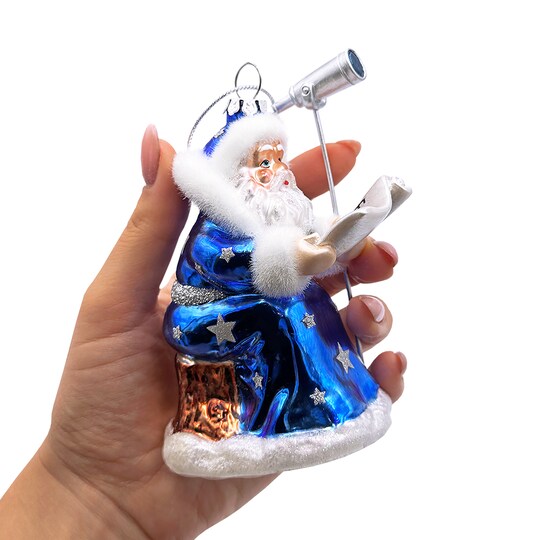 OrnamentallyYou; Santa the Astronomer Glass Christmas Ornament, Science and Astronomy Themed Holiday Gift; Category:Glass Ornaments; Image:1
